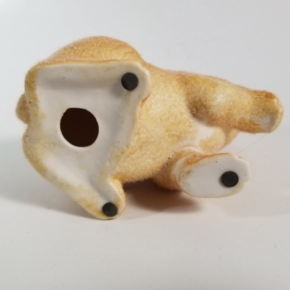 Flocked Fuzzy Rabbit Figurine Ceramic Brown Vintage 1960s Bunny - Picture 7 of 9